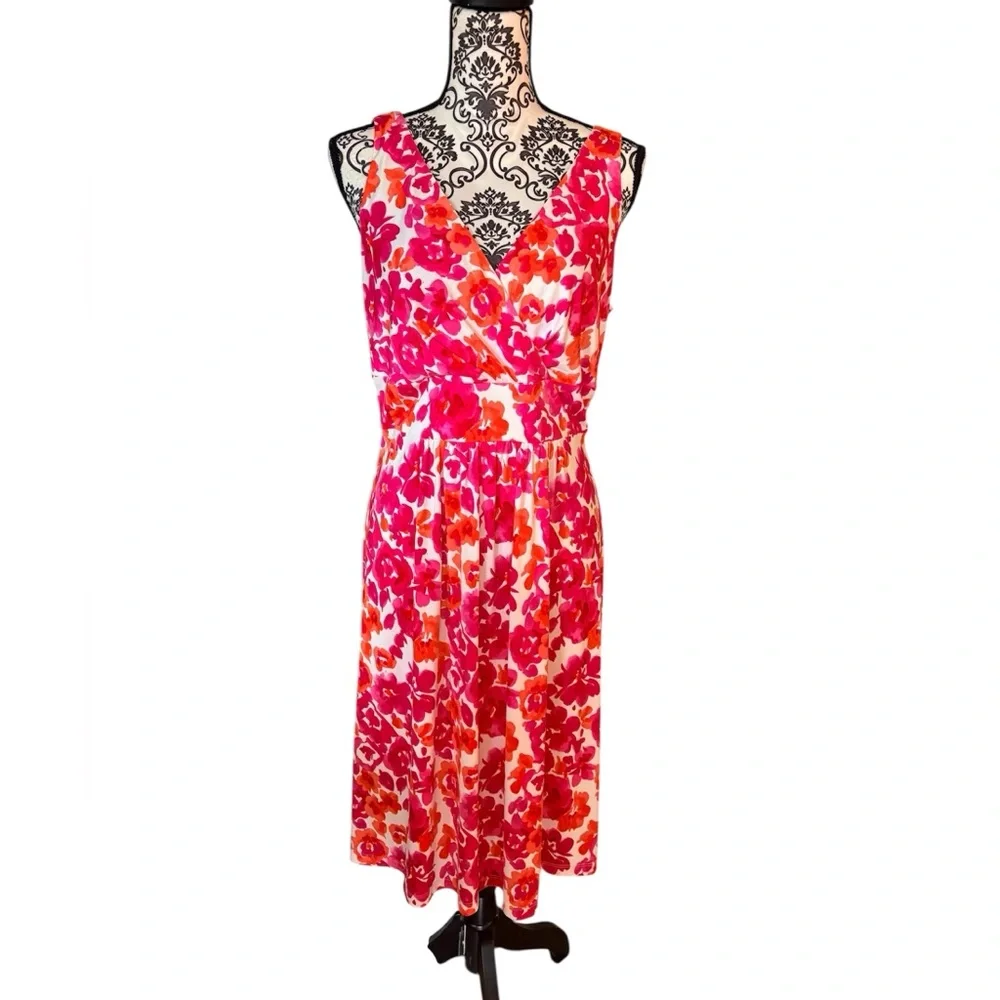 CHAPS Pink Floral Surplice V-Neck A-Line Dress Large - Picture 2 of 9